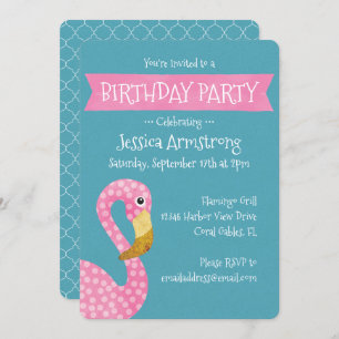 Pink Polka Dot Flamingo Birthday Kaart