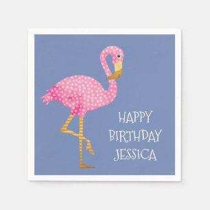 Pink Polka Dot Flamingo Birthday Servetten