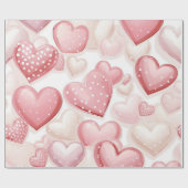 Pink Polka Dot Hearts Cadeaupapier (Vlak)