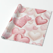 Pink Polka Dot Hearts Cadeaupapier (Uitgerold)
