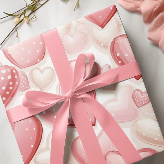 Pink Polka Dot Hearts Cadeaupapier