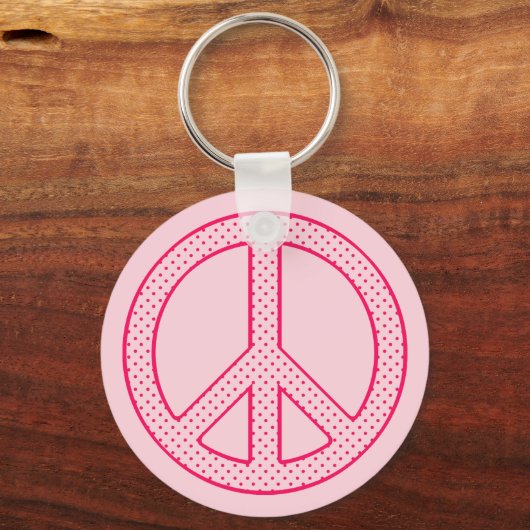 Pink Polka Dot Peace Sleutelhanger (Voorkant)
