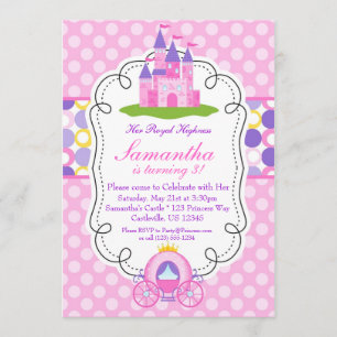 Pink Polka Dot Princess Birthday Party Kaart