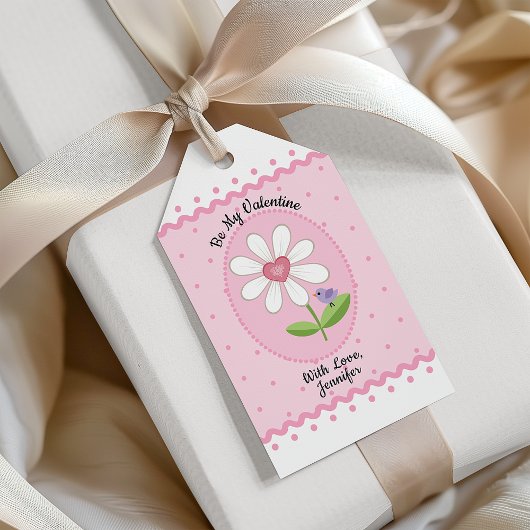 Pink Polka Dot White Daisy Be My Valentijn Cadeaulabel