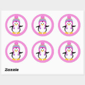 Pink Polka Dot Winter Penguin Girl Ronde Sticker (Vel)