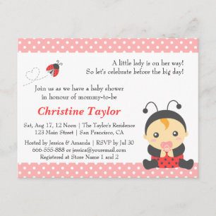 Pink Polka Dots Cute Ladybug Girl Baby shower Kaart