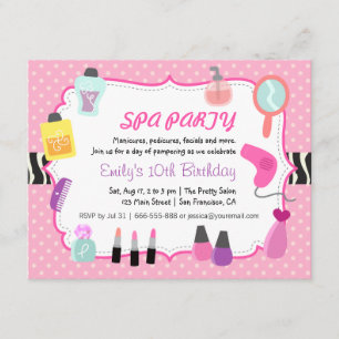 Pink Polka Dots Spa Birthday Party Invitation Kaart