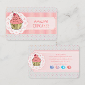 Pink Polka Dots Stripes Cupcake Visitekaartje