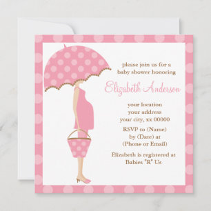 Pink Polka Dots Umbrella Ma Baby shower Kaart