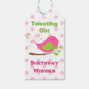 Pink Polkadot Bird Birthday Tweet Cadeaulabel