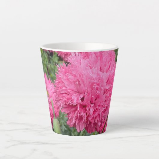 Pink Pom Pom Poppies Latte Mok (Voorkant)