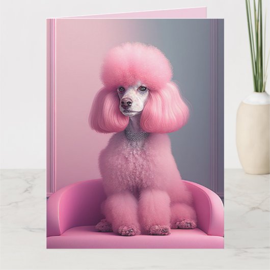 PINK POODLE ART BIRTHDAY KAART (Voorkant)