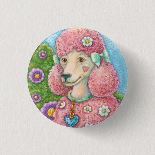 PINK POODLE DOG BUTTON Round (Voorkant)