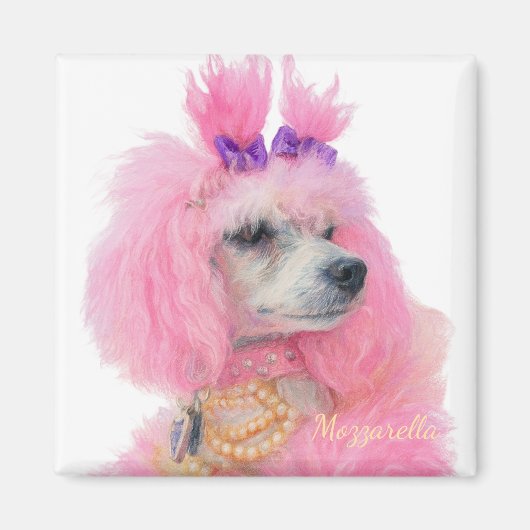 Pink poodle magnet, poodle decor magneet (Voorkant)