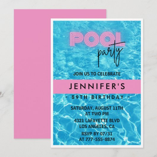 Pink Pool Party 89ste verjaardag Kaart (Voorkant / Achterkant)