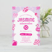 Pink Pool Party Editable Anniversaire Invitation (Debout devant)