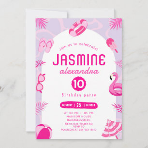 Pink Pool Party Editable Anniversaire Invitation