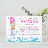 Pink Pool Party Uitnodiging Zomerverjaardag (Staand voorkant)