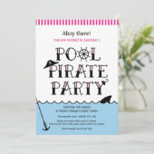 Pink Pool Pirate Party Birthday Invite Kaart (Staand voorkant)