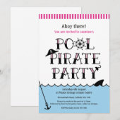 Pink Pool Pirate Party Birthday Invite Kaart (Voorkant / Achterkant)