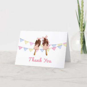 Pink Popcicle Bow Ice Cream Baby shower Bedankkaart