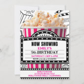 Pink Popcorn Movie Night Party Invitation (Devant)
