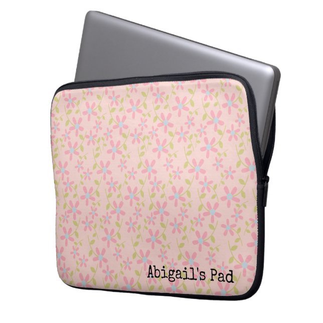 Pink Posey Pattern Laptop Sleeve (Voorkant Links)