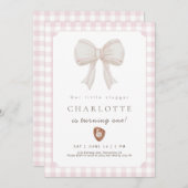 Pink Preppy Baseball Bow Birthday Invitation Bedankkaart (Voorkant / Achterkant)
