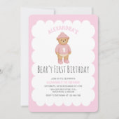 Pink Preppy Bear Beary First Birthday Invitation (Devant)