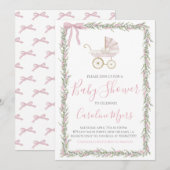 Pink Preppy Carriage Baby Girl Shower Invitation (Devant / Derrière)