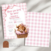Pink Preppy Gingham Koe Baby shower Kaart