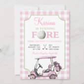 Pink Preppy Golf Girl 4e invitation anniversaire (Devant)