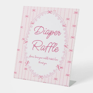 Pink preppy hand drawn baby shower raffle sign reclamebord met voetstuk