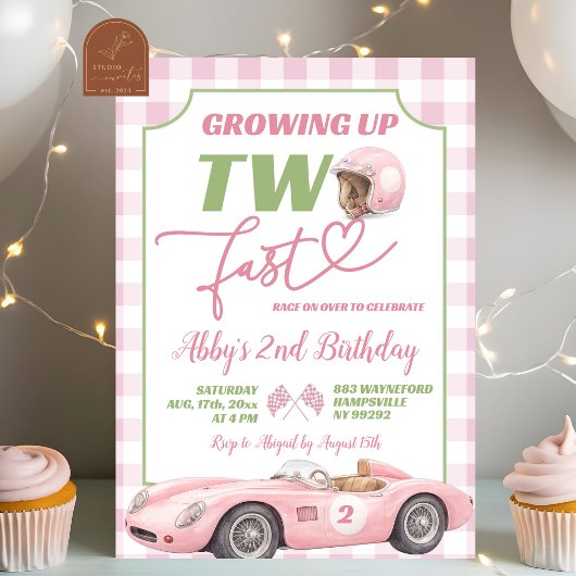 Pink Preppy Retro TWO FAST Birthday Invitation