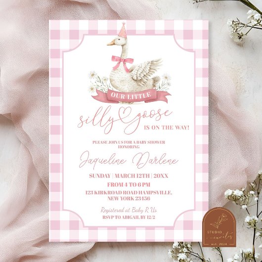 Pink Preppy Silly Goose Baby shower Invitation