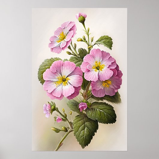 Pink Primrose Flowers Art Imprimer Poster (Devant)
