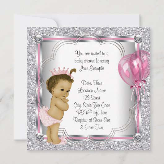 Pink Princess Afro-Amerikaans Baby shower Kaart (Achterkant)