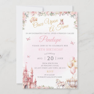 Pink Princess Anniversaire Fairy Tale Invitation