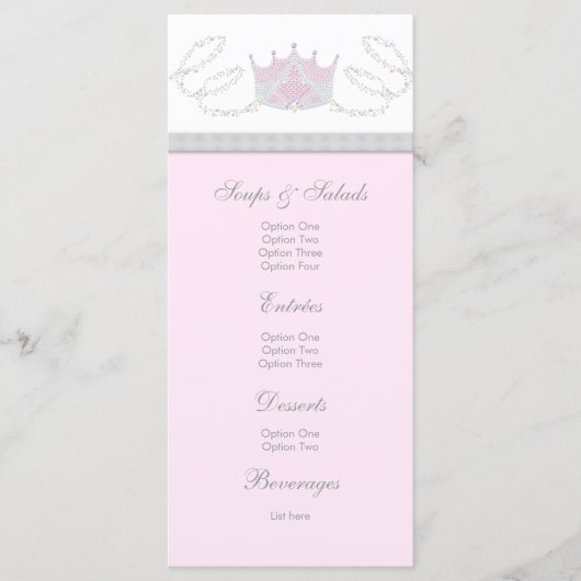 Pink Princess Baby Girl Douche Menu Cartes en rack (Devant)