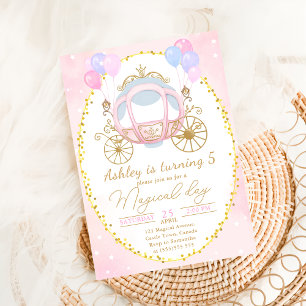 Pink Princess Carriage Girl Birthday Party Kaart