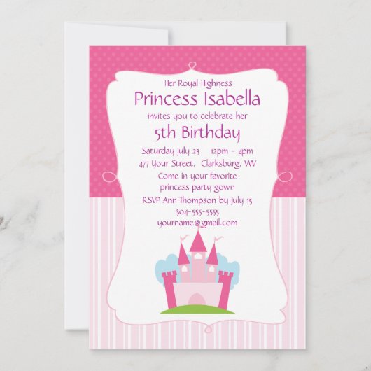 Pink Princess Castle Birthday Kaart (Voorkant)