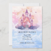 Pink princess castle girl birthday invitation (Devant)