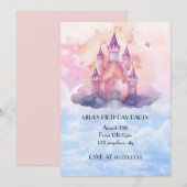 Pink princess castle girl birthday invitation (Devant / Derrière)