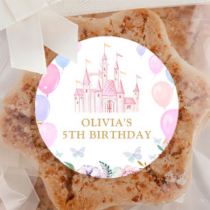 Pink Princess Castle Girl Birthday Party Ronde Sticker