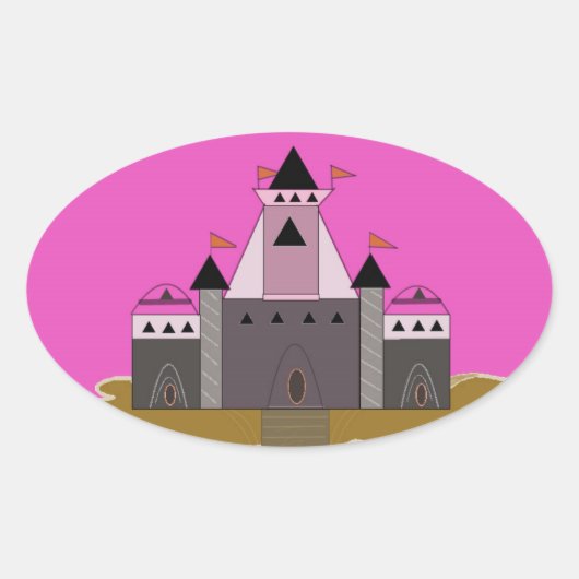 Pink Princess Castle Ovale Sticker (Voorkant)