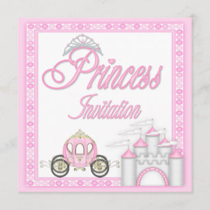 Pink Princess Coach en Castle Birthday Party Kaart