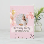 Pink Princess Confetti Birthday Uitnodiging (Staand voorkant)
