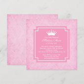 Pink Princess Crown Birthday Party Invitation Kaart (Voorkant / Achterkant)