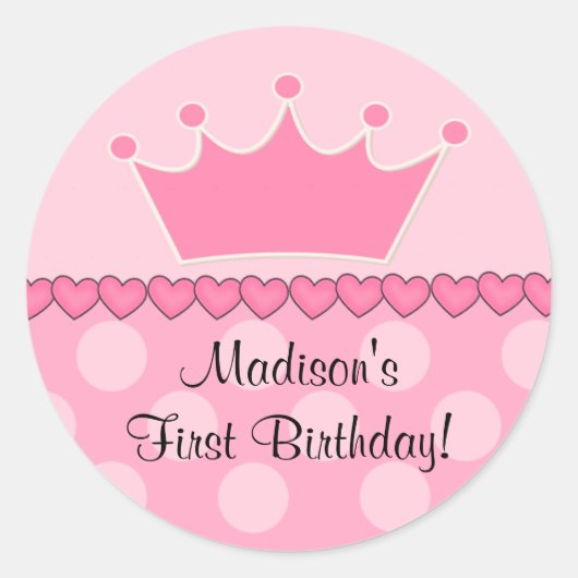 Pink Princess Crown Happy Birthday Sticker (Voorkant)