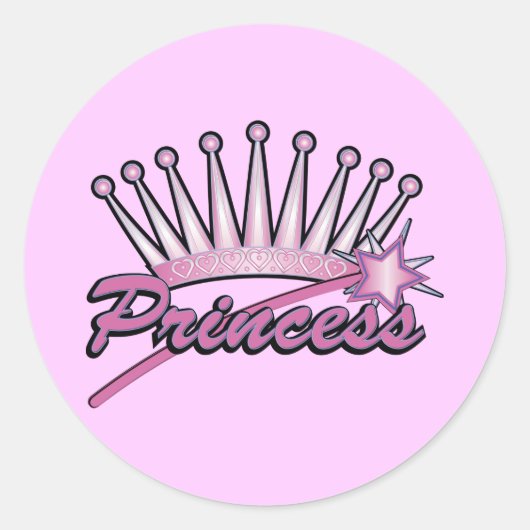Pink Princess Crown Ronde Sticker (Voorkant)
